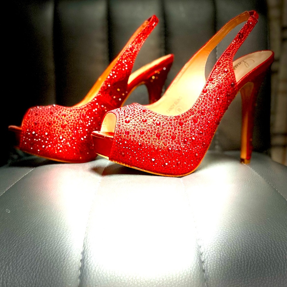 Red sequins sling back size 8!